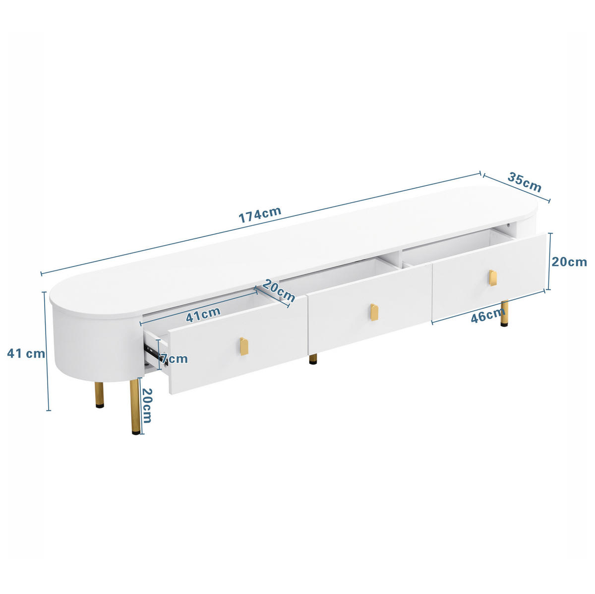 LOWBOARD Couchtisch- & TV-Lowboard-Set 108/50/40 und 174/35/41 cm aus MDF mit Schubladen Weiß - Weiß, Holzwerkstoff (174/41/35cm) - Modenvie