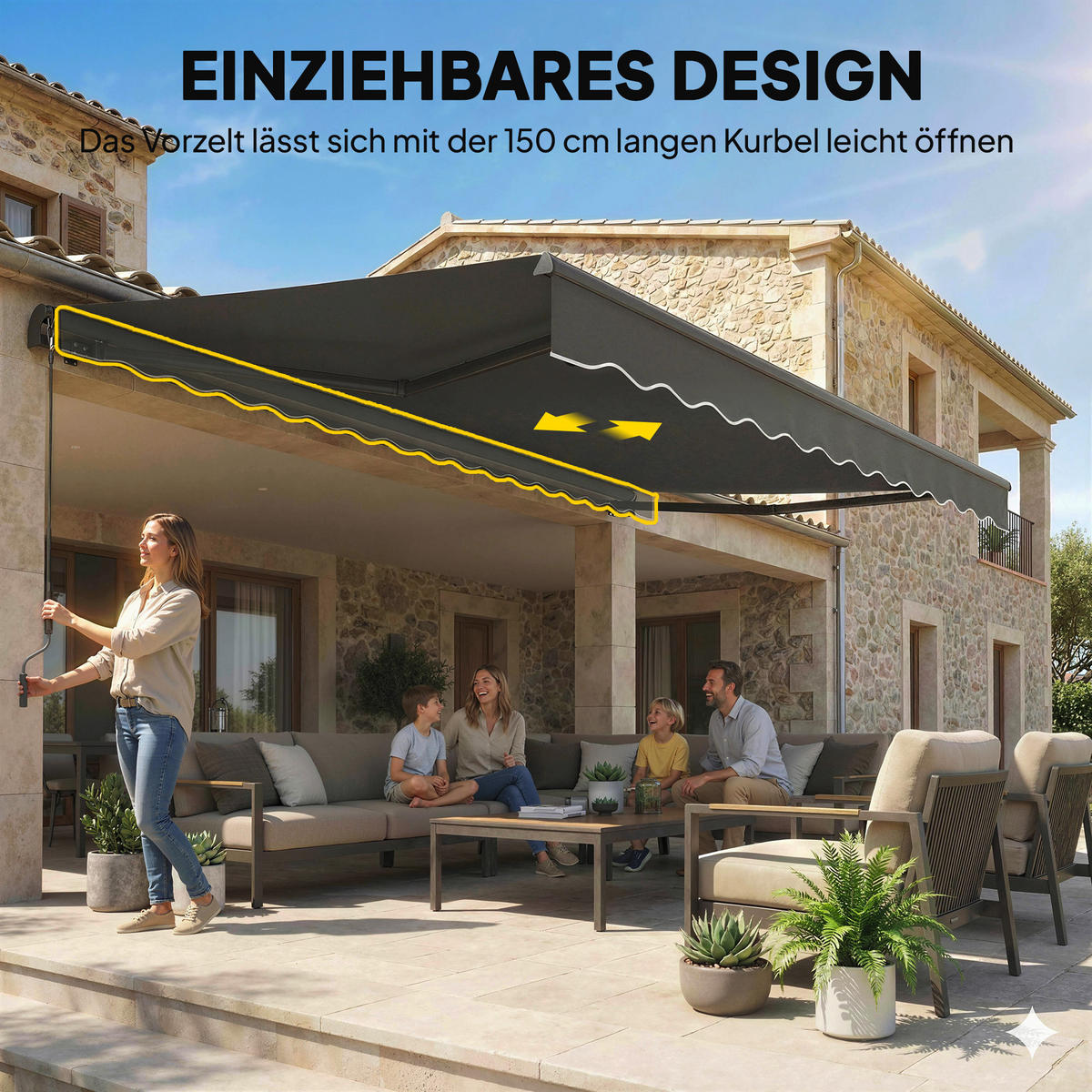 GELENKARMMARKISE Metall Polyester Dunkelgrau - Dunkelgrau, Textil (300/23/350cm) - Outsunny