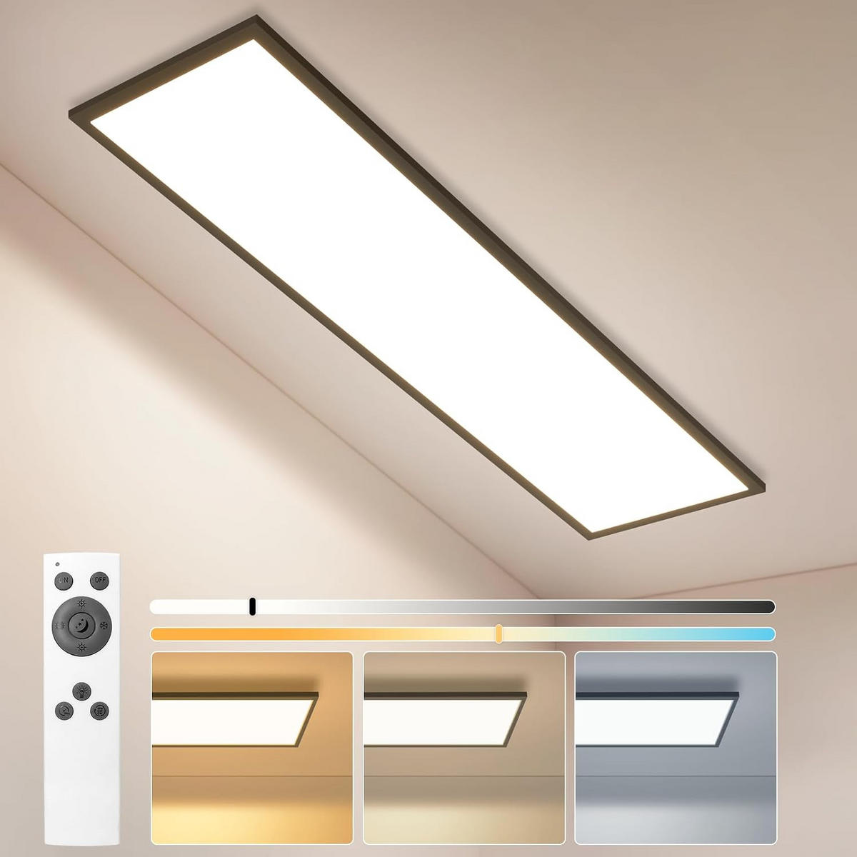LED DECKENLEUCHTE Oryvnal 120/30/5 cm - Schwarz, Kunststoff/Metall (120/30/5cm) - ZMH