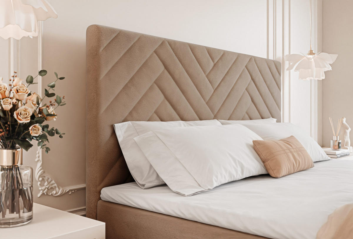 BOXBETT NEREA 160/200 cm mit Matratze und Topper, Hellbraun - Hellbraun, Textil (160/200cm) - Idohome