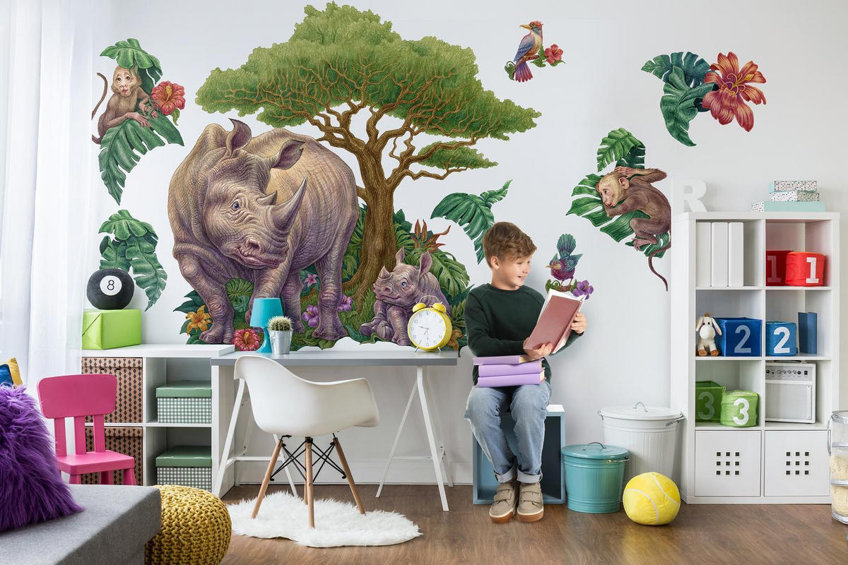 WANDAUFKLEBER 130x140cm - Zeichentrick-Wildtiere - Multicolor, Kunststoff (130/140/0.1cm) - Wallfluent