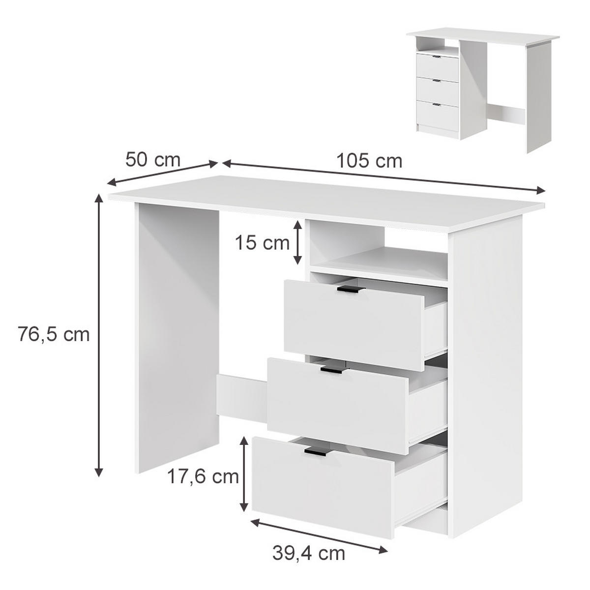 SCHREIBTISCH Meiko Weiß 105 x 50 cm mit Schubladen - Weiß, Holzwerkstoff (50/105/76.5cm) - Vicco