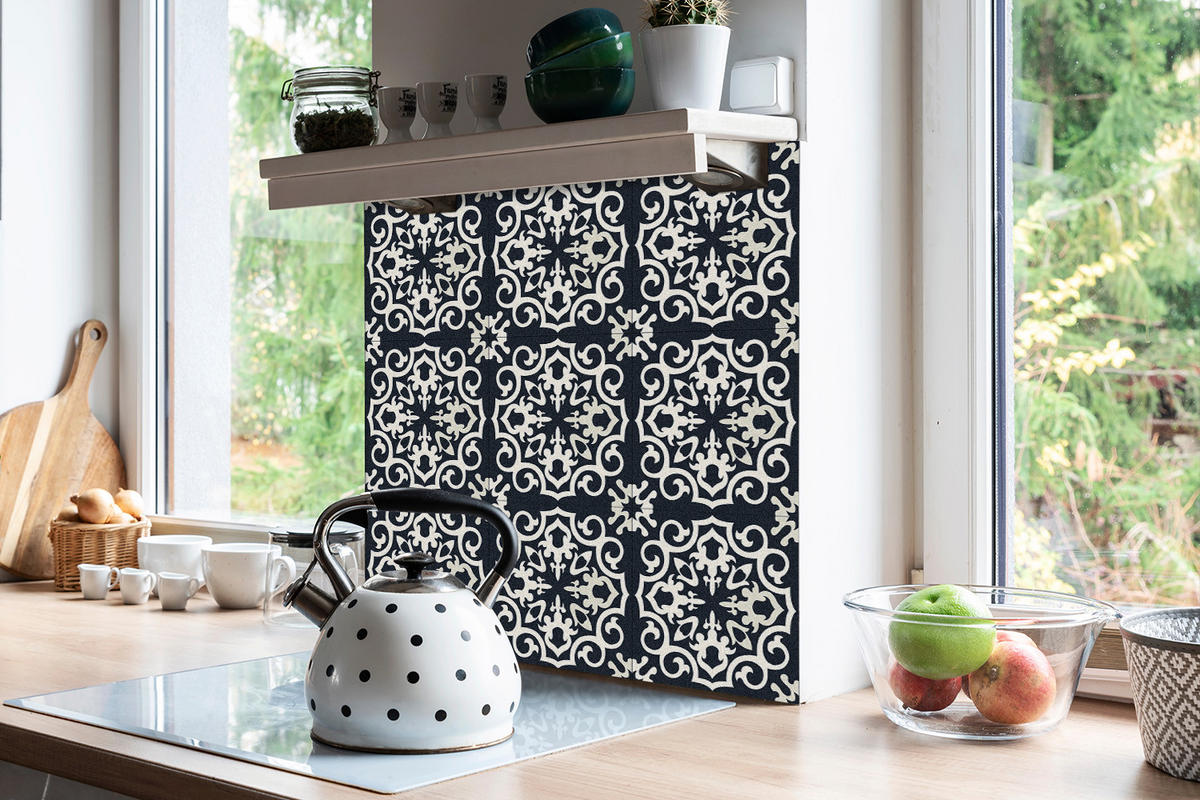 FLIESENAUFKLEBER 9 Stück 30x30 cm selbstklebend Arabische Atmosphäre - Schwarz, Textil (30/1.6/30cm) - TULUP
