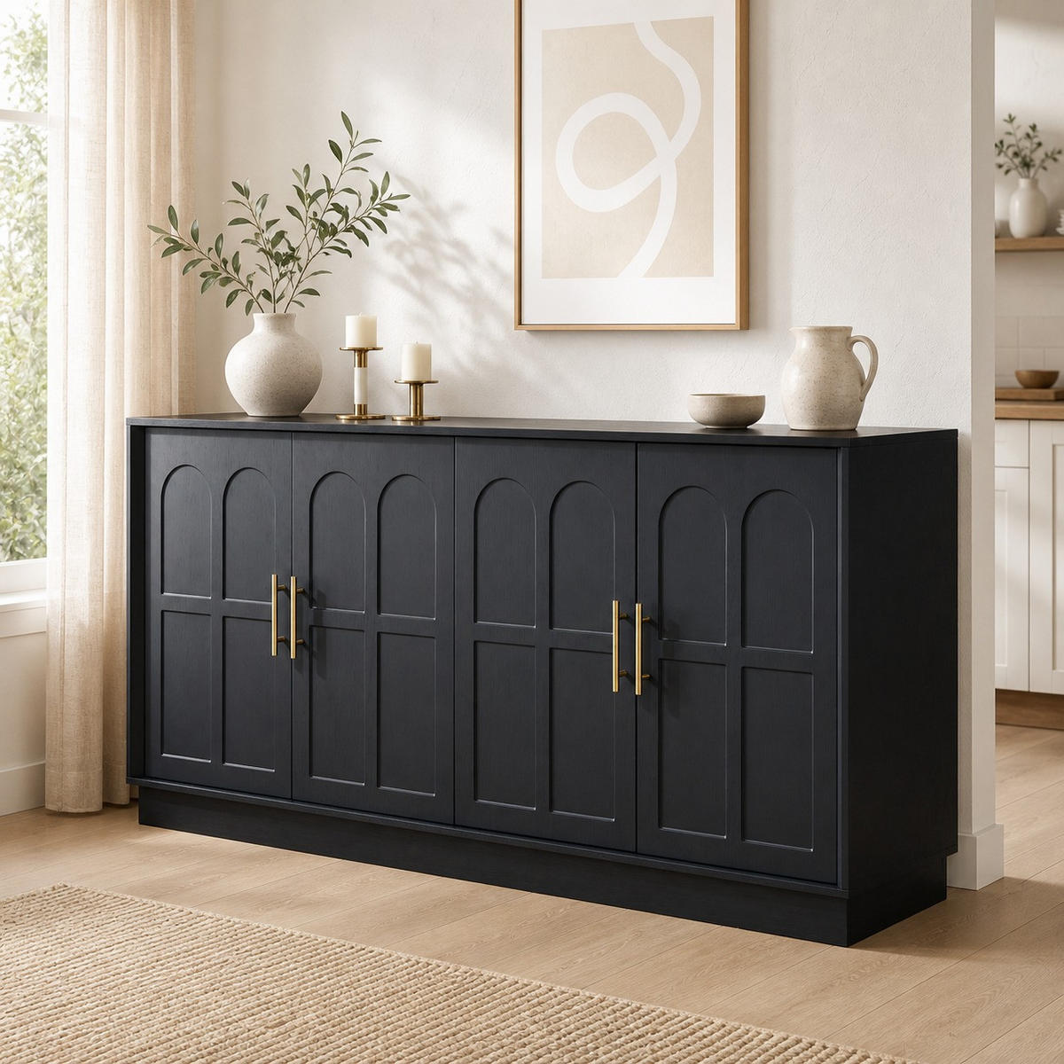 SIDEBOARD Mehrzweckschrank minimalistischer Stil mit verstellbaren Böden Kippschutz MDF 169 cm - Schwarz, Holzwerkstoff (169/80/40cm) - EVRYAE