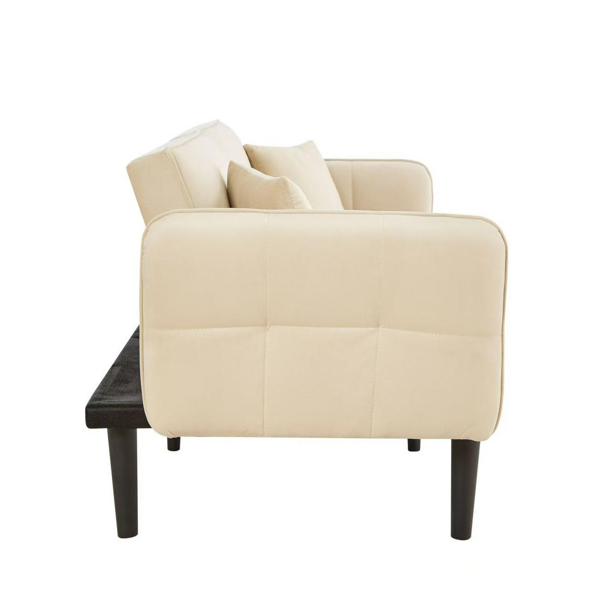 SCHLAFSOFA aus Samtstoff Beige mit verstellbaren Rückenlehnen, klappbaren Armlehnen und Schlaffunktion - Beige, Kunststoff (176/76/78cm) - Modfu