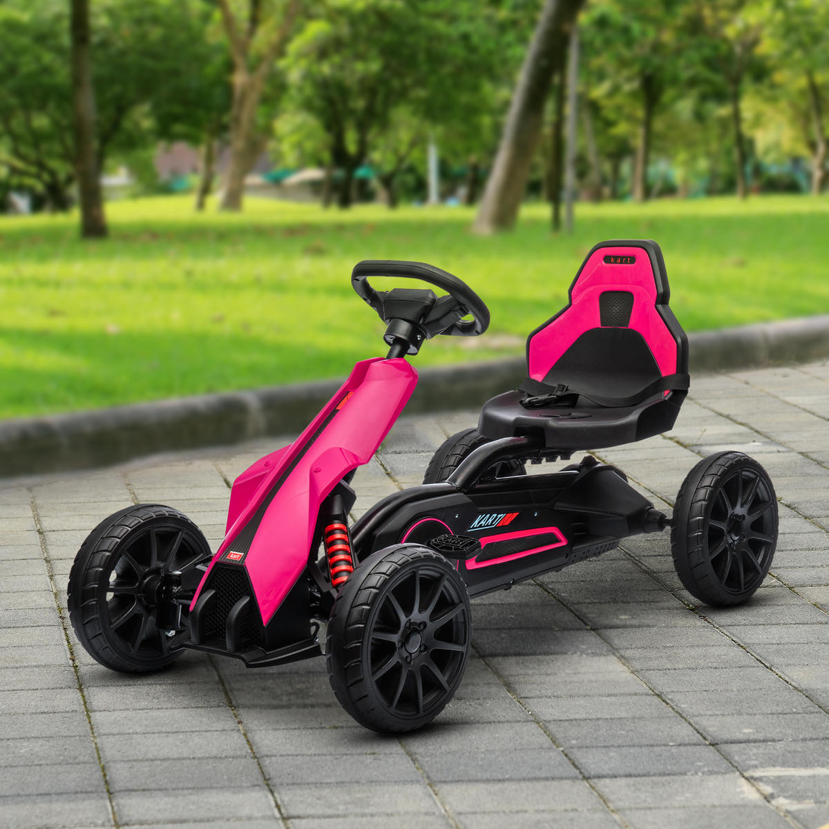 KINDER GO KART TRETAUTO, Rosa, Kunststoff, Metall - Rosa, Metall (100/58/58.5cm) - HOMCOM