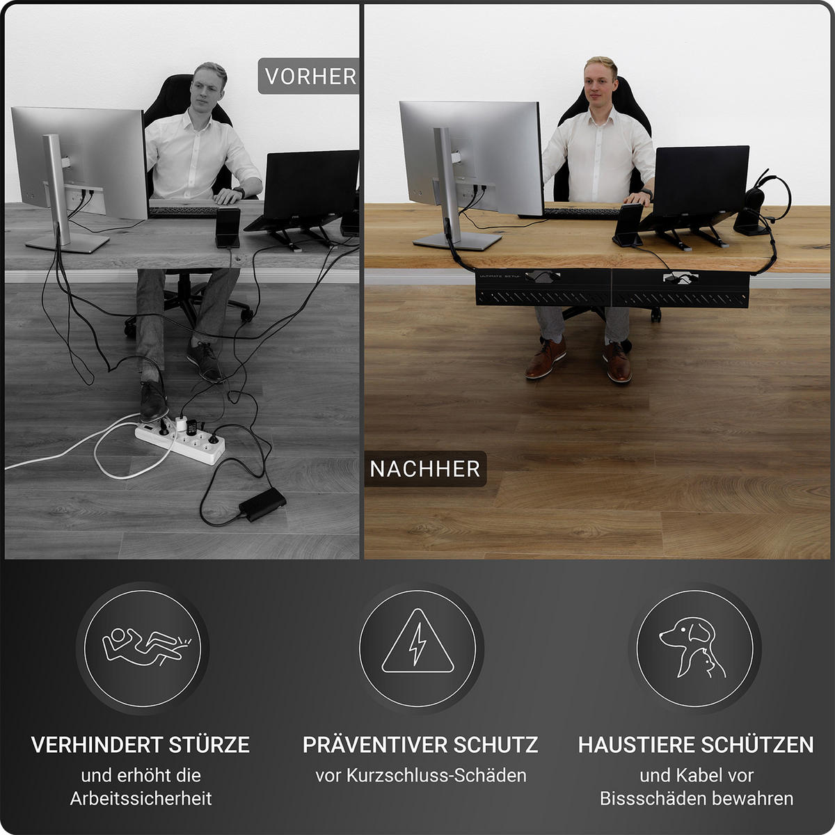 KABELKANAL Schreibtisch - Kabelmanagement Schreibtisch - Schwarz, 2er-Set - Schwarz, Metall (43/11/13cm) - Ultimate Setup