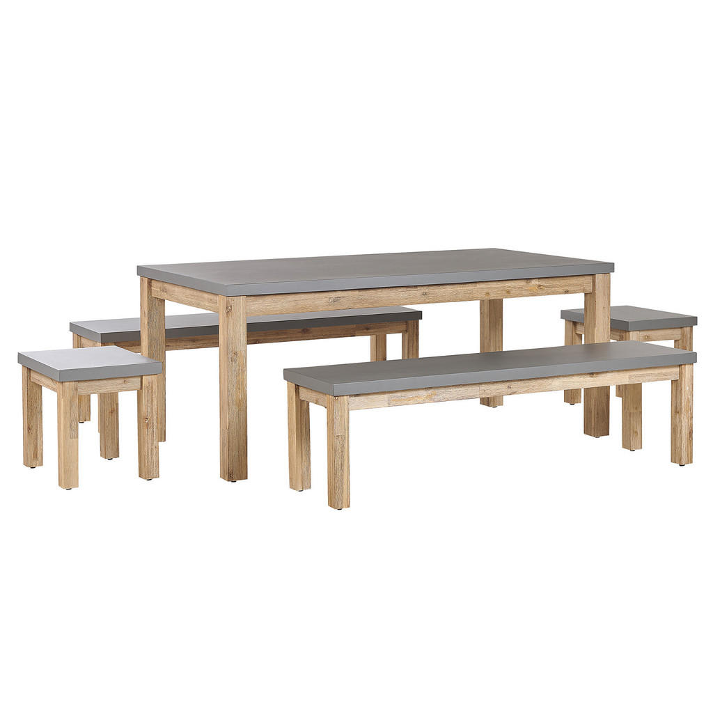 MOBILIER DE GRĂDINĂ set cu 8 locuri beton/lemn de salcâm gri 2 bănci 2 taburet Ostuni