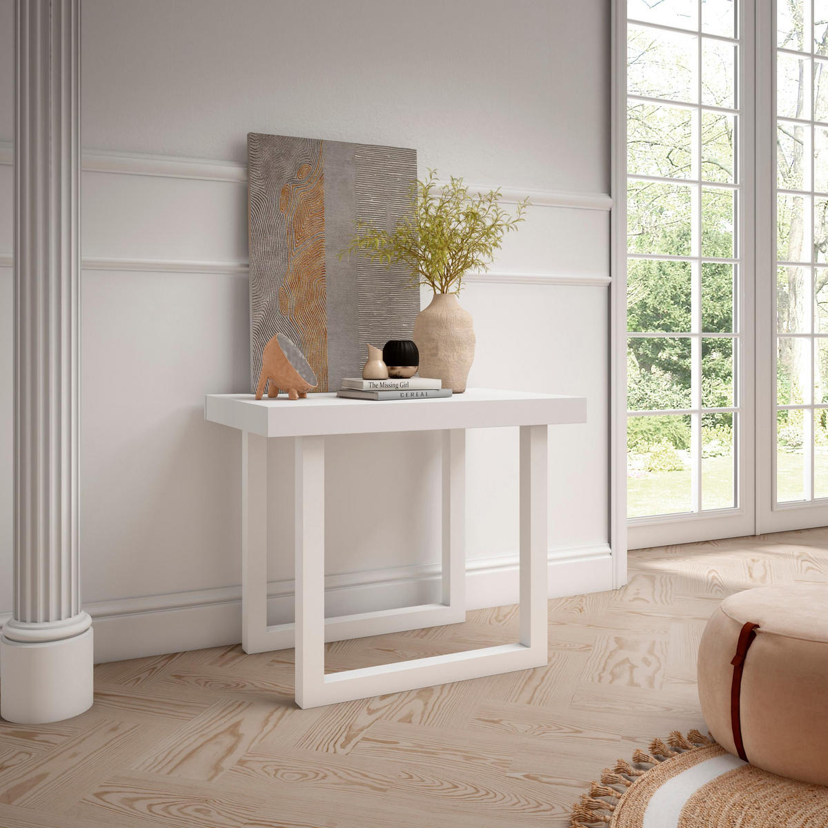 KONSOLENTISCH ausziehbar 58 bis 262cm, für 12 Gäste, weiß, 90/58/73cm - Weiß, Holzwerkstoff (90/262/73cm) - Skraut Home