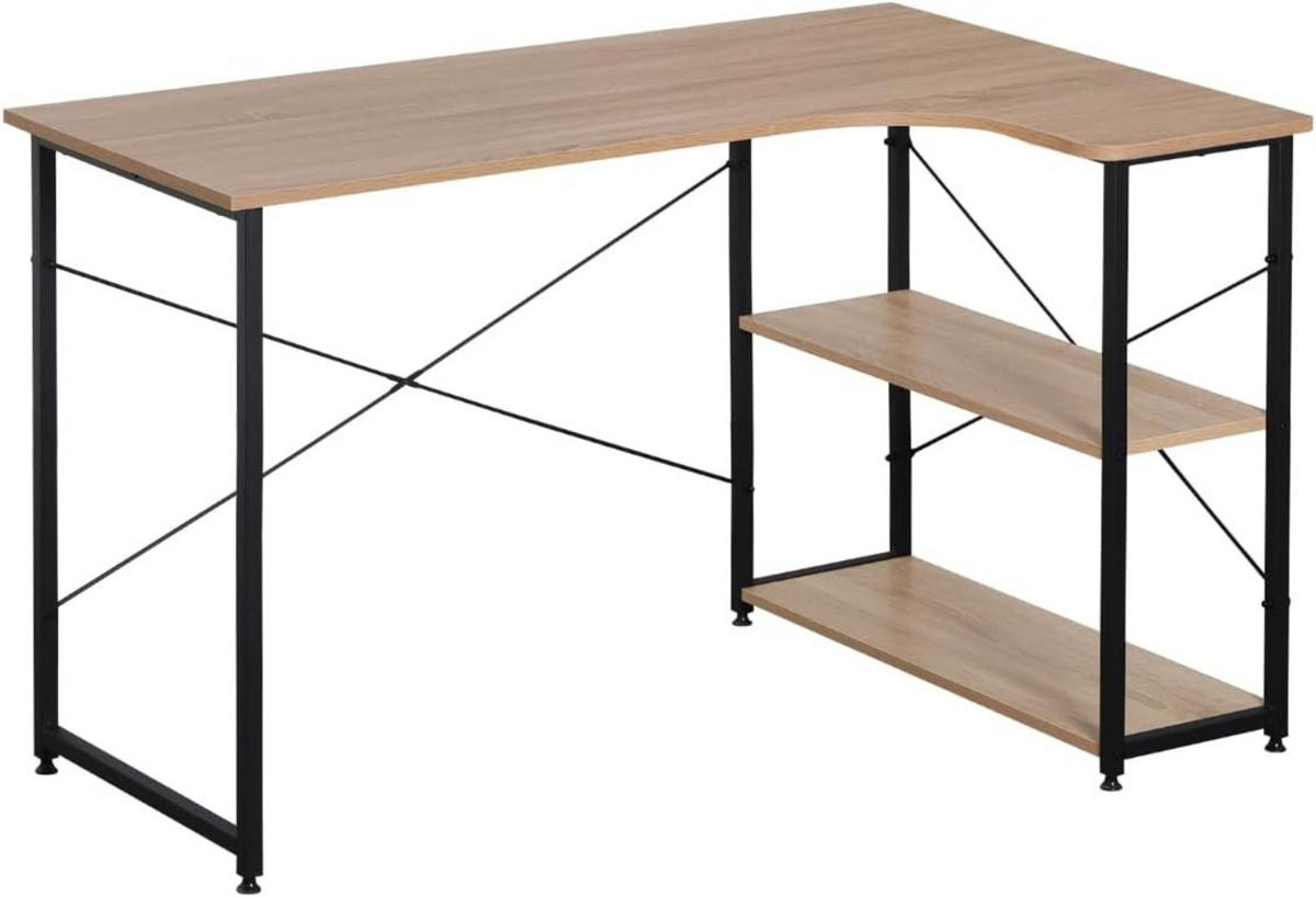 SCHREIBTISCH mit 2 Ablagen,120x74x71,5 cm, Helle Eiche - Eichefarben, Holzwerkstoff/Metall (74/120/71.5cm) - Woltu