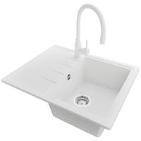 GRANITSPÜLE Mailand, 2-er set Weiß 62/50 cm 1 Becken + Küchenarmatur 38/14 cm + Ablauf-Set ab 40er Unterschrank - Chromfarben/Weiß, Kunststoff (62/19/50cm) - Primagran