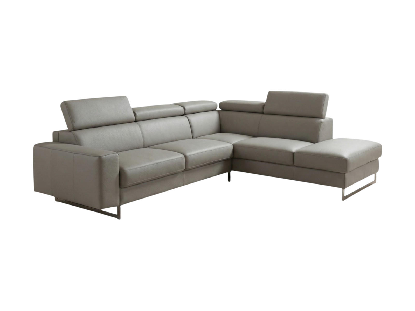 ECKSOFA Gotham Echtleder mit Bettfunktion Perlgrau - Hellgrau, Leder/Metall (237/227cm)