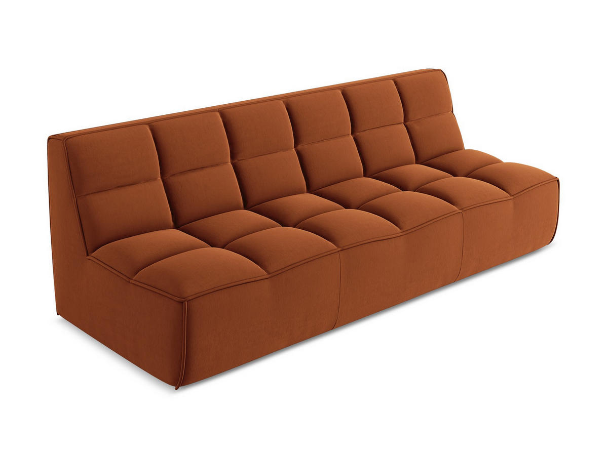 3-SITZER SOFA Samt Stoff Orange - Terra cotta/Schwarz, Kunststoff/Textil (210/75/93cm) - Makamii