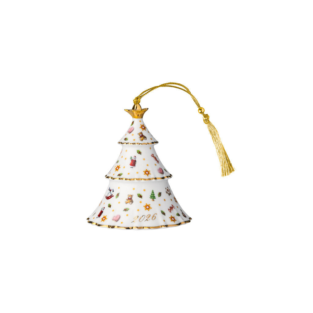 ORNAMENT WEIHNACHTSBAUM 2026 Christmas Classics weiß-gold 7,4 x 7,4 x 8,4 cm - Goldfarben/Weiß, Keramik (7.4/8.4/7.4cm) - Villeroy & Boch