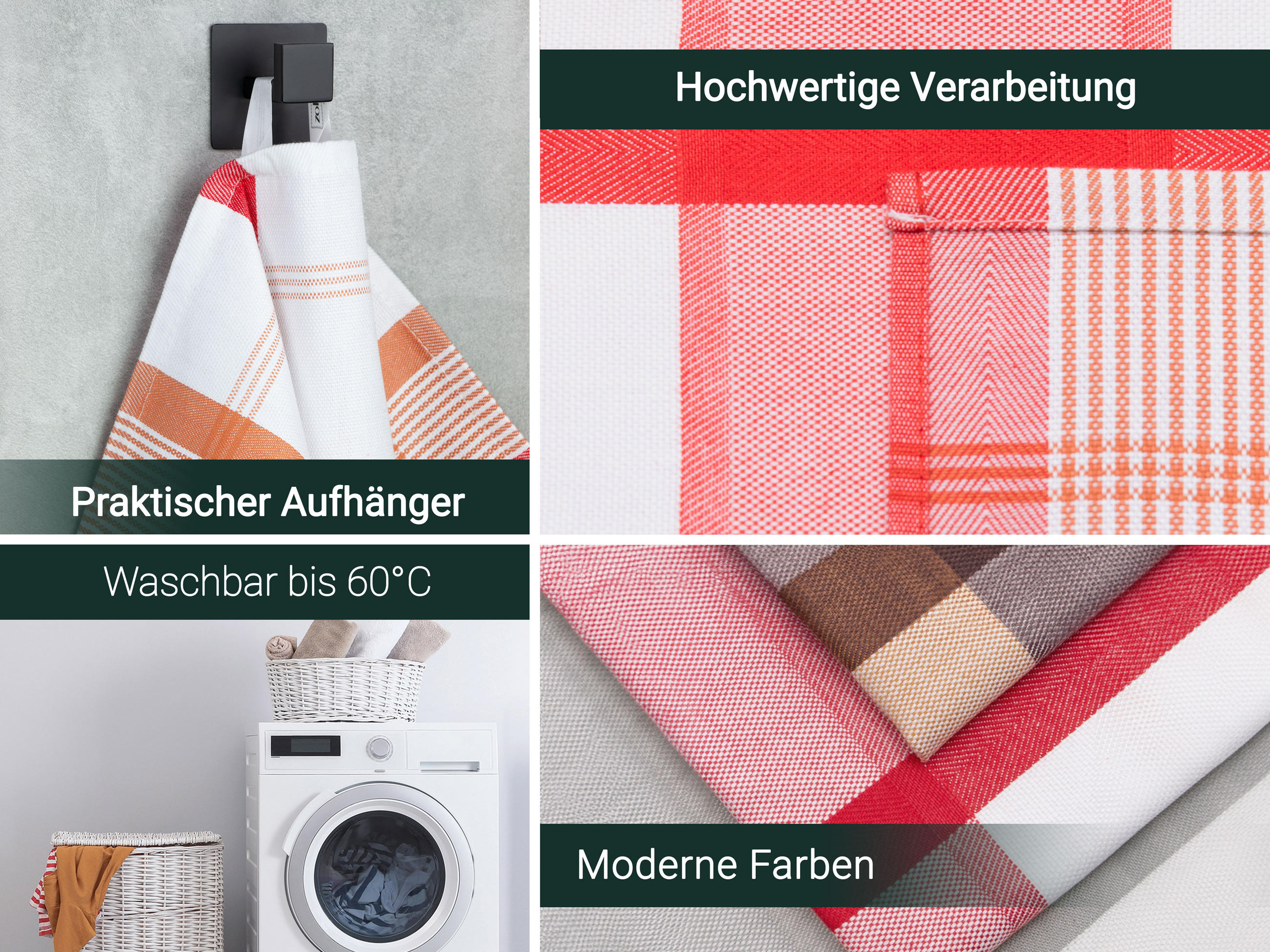 GESCHIRRTÜCHER, 4er-Set, 50x70 cm, 100% Baumwolle, Rot - Rot, Textil (50/70cm) - Zollner