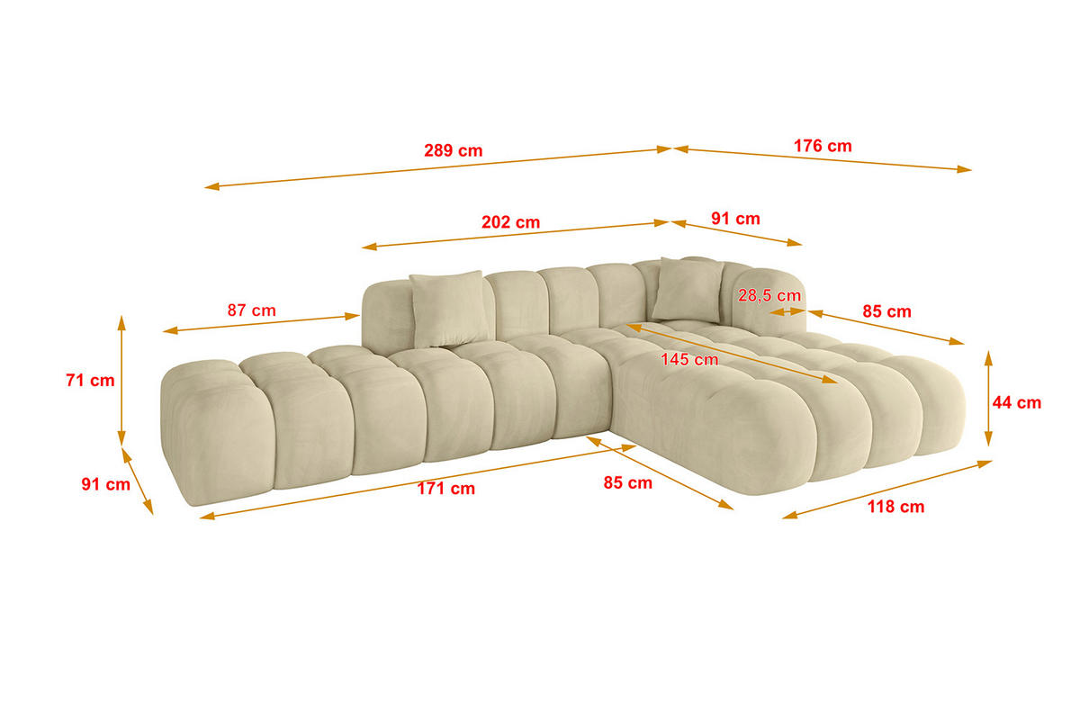 ECKSOFA Ottomane Rechts OLEA-L2 - 289x176x71 cm Taupe - Taupe/Schwarz, Holzwerkstoff/Kunststoff (289/176cm) - ALTDECOR