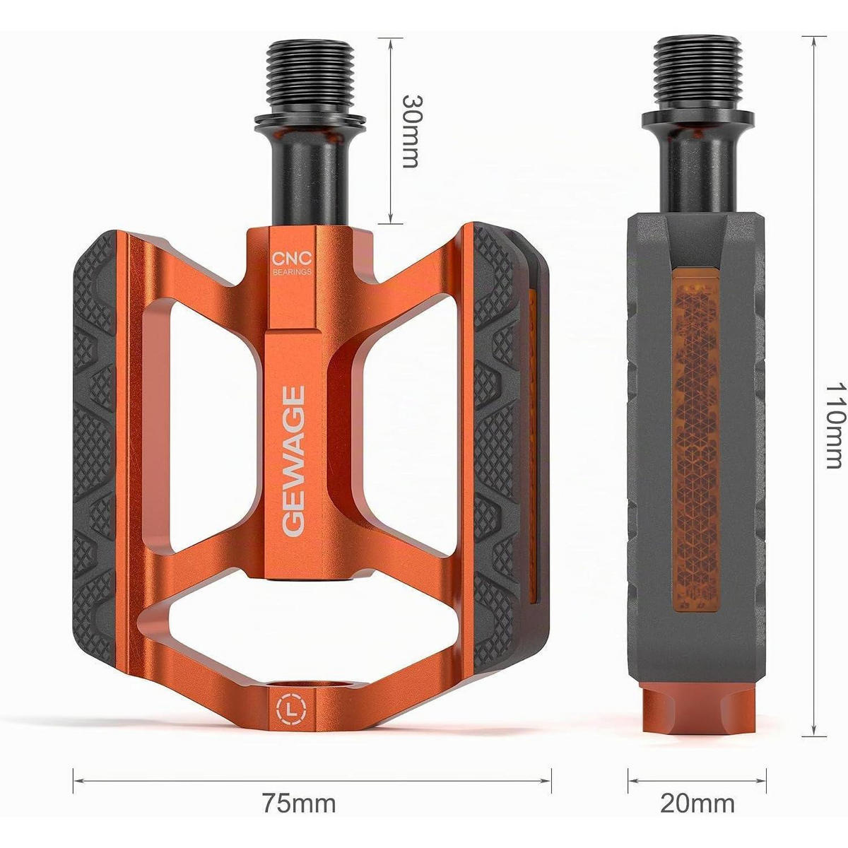 FAHRRADPEDALE Aluminium Orange mit Reflektor - Orange, Metall (7.5/1.5/11cm)