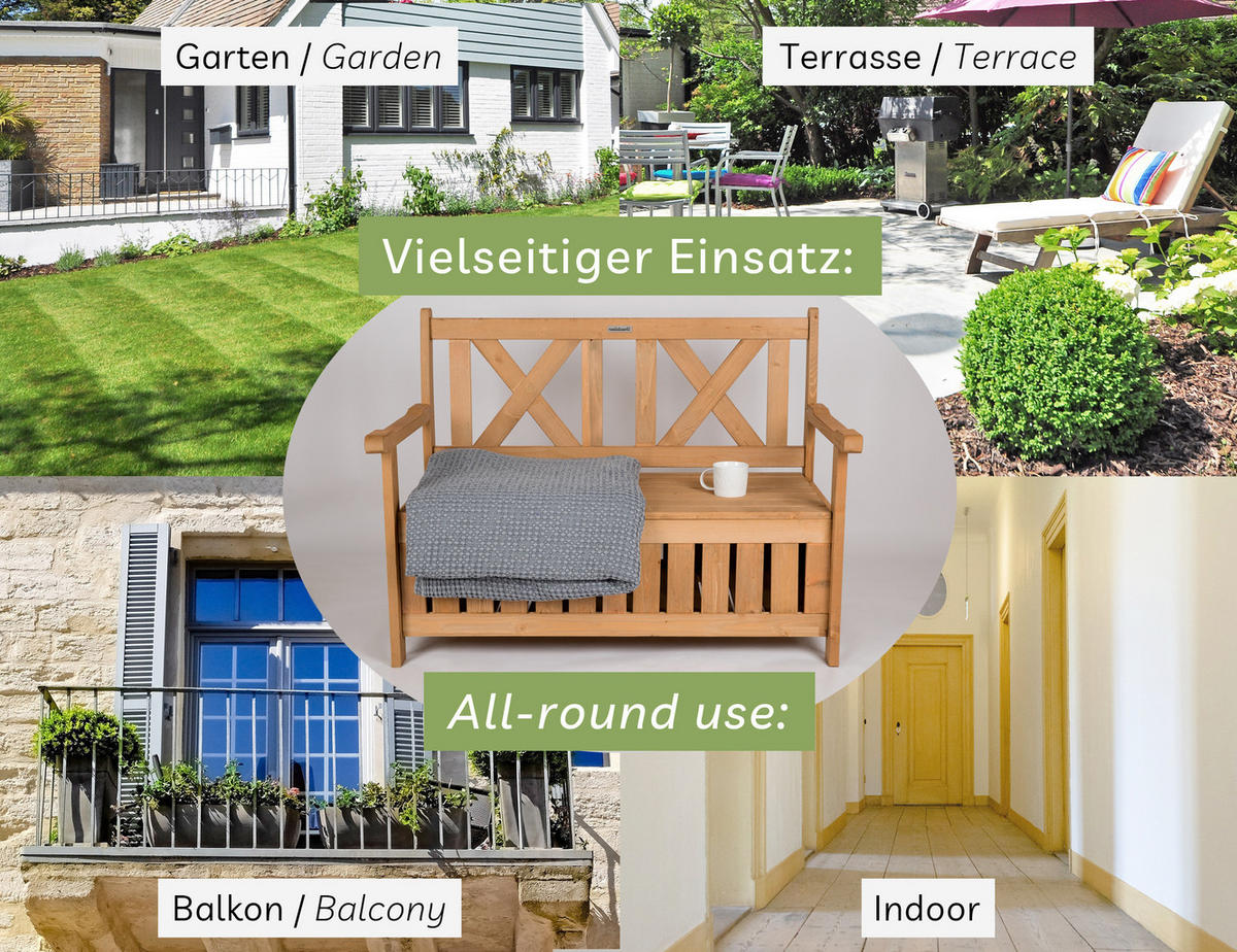 GARTENBANK aus Holz wetterfest mit Stauraum, für Balkon & Garten - Braun, Holz (115/85/58cm) - needs&wants