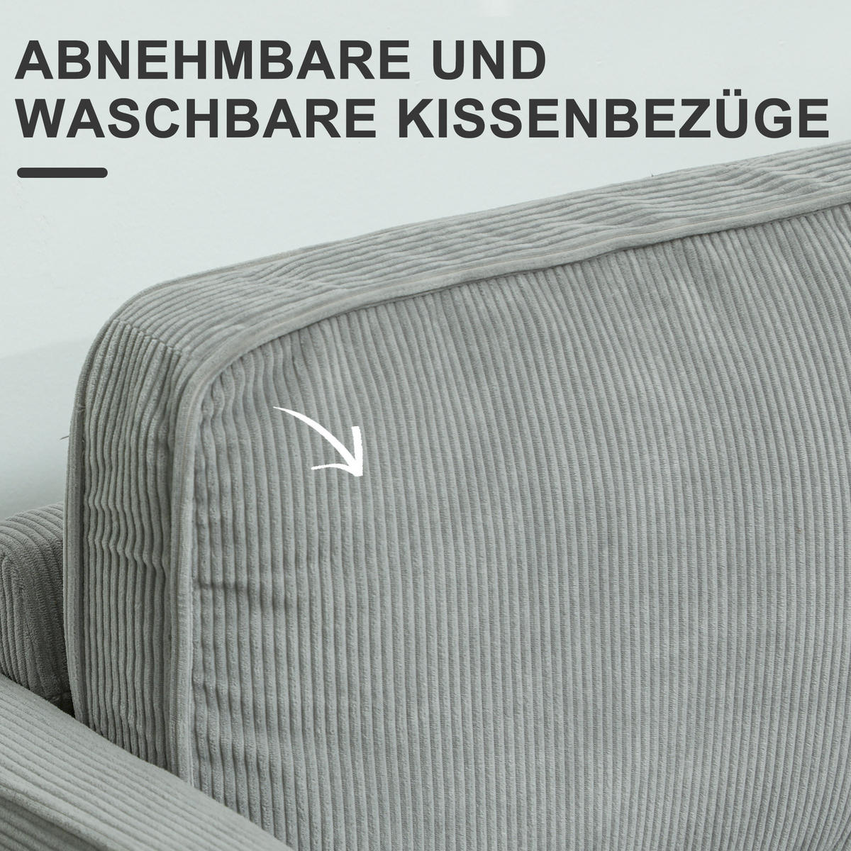 SOFA 2 Sitzer klein Couch mit Armlehne, Stauraum für Wohnzimmer, Hellgrau - Hellgrau/Naturfarben, Holz/Textil (63/79/117cm) - HOMCOM