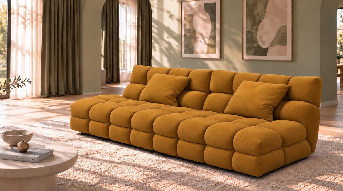 SOFA AMIA Braun Velvet - Dunkelbraun/Schwarz, Kunststoff/Textil (290/86/108cm) - KAWOLA