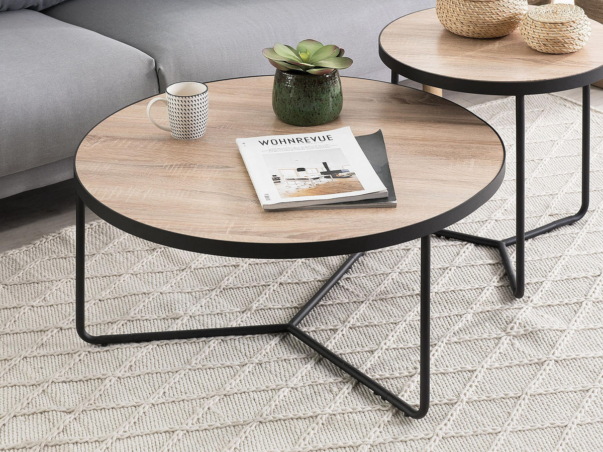KAFFEETISCH heller Holzfarbton/schwarz 80 cm MELODY Melody - Hellbraun/Schwarz, Holzwerkstoff (80/80/40cm) - Beliani