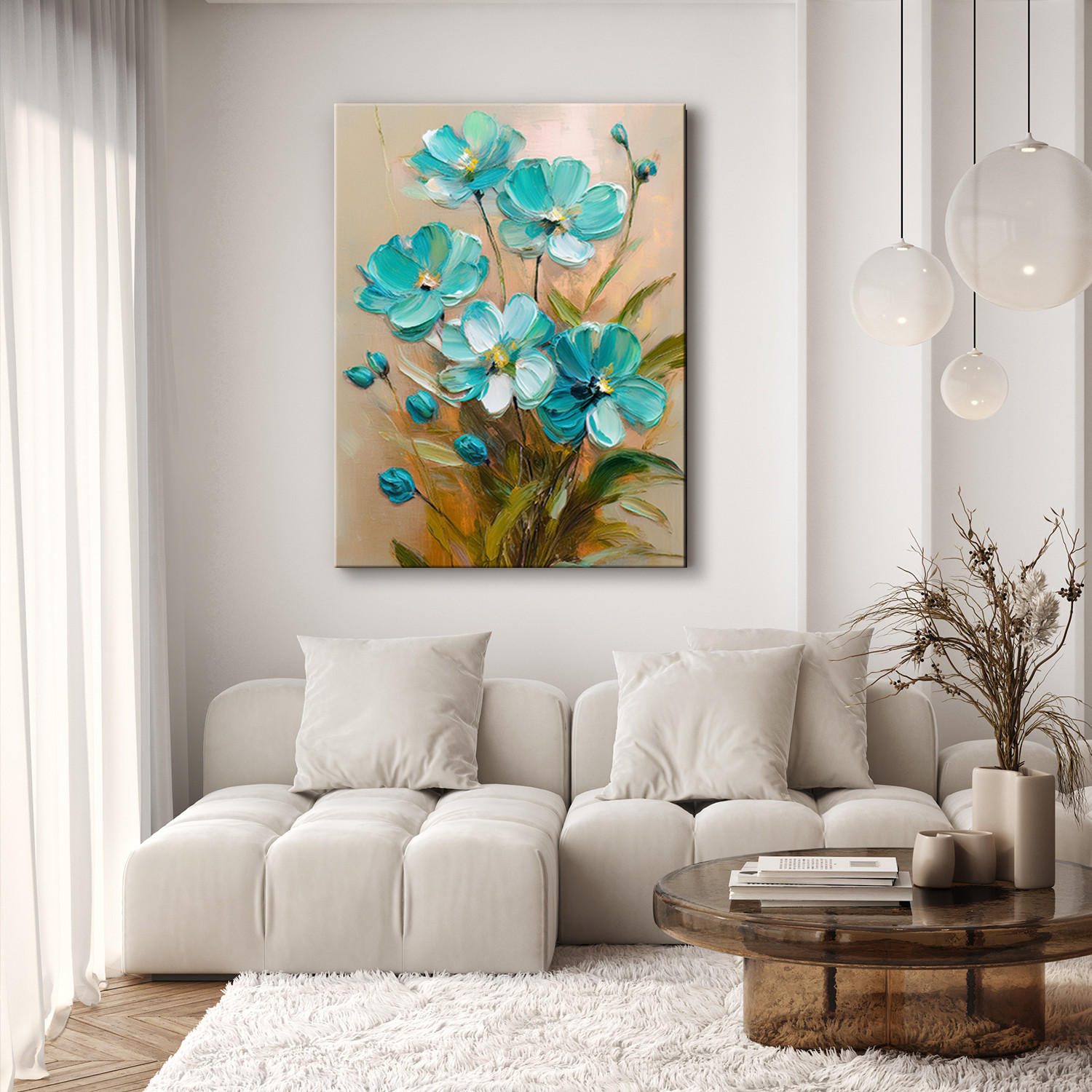 WANDBILD natürliche türkisfarbene blumen - Türkis, Textil (40/60cm) - Feeby