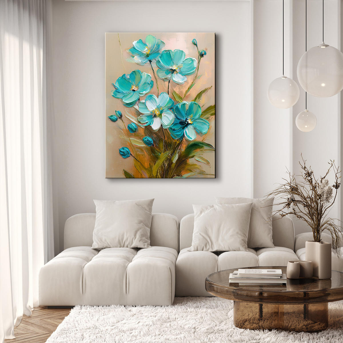 WANDBILD natürliche türkisfarbene blumen - Türkis, Textil (40/60cm) - Feeby