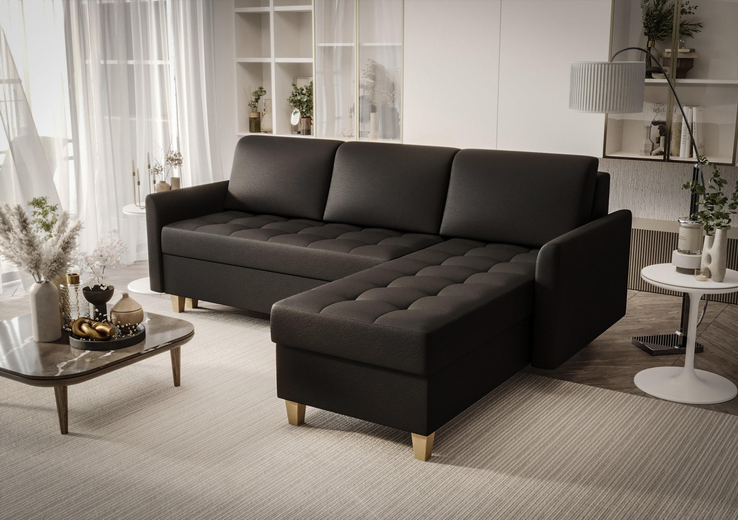 Thumbnail - O-Sofa Ecksofa, Schwarz, Textil, 4-Sitzer, 240x180 cm, Wohnzimmer, Sofas & Couches, Wohnlandschaften, Ecksofas