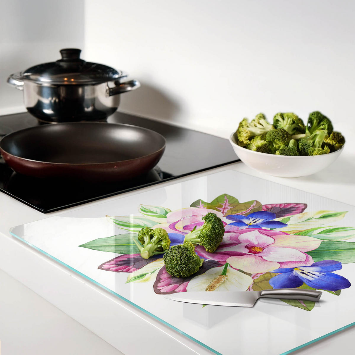 GLASPLATTE 60x52 cm Blumenstrauß - Multicolor, Glas (60/0.4/52cm) - TULUP