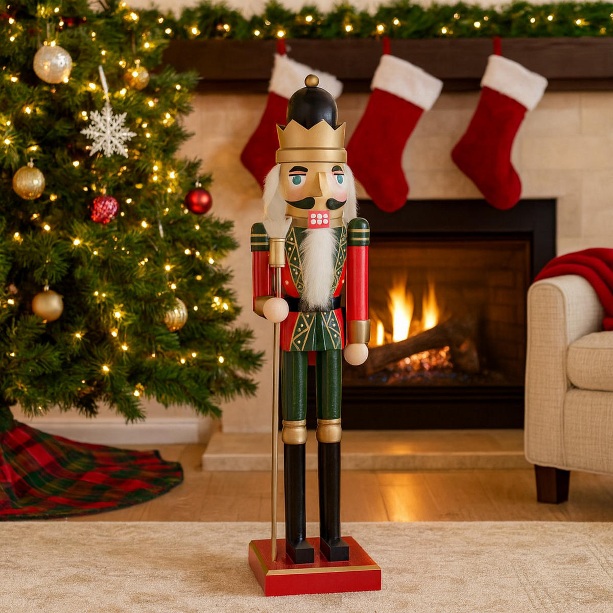 NUSSKNACKER Dekofigur 35 cm - Grün, Holz (8/35/10cm) - Mobili Rebecca