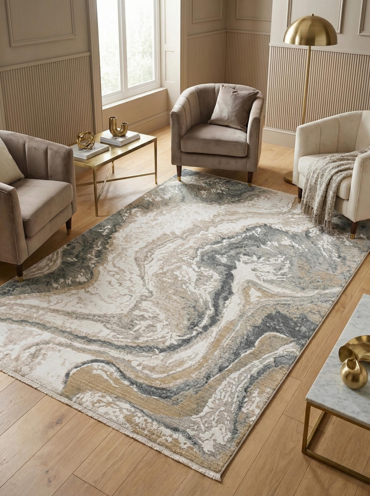 TEPPICH Velours abstrakt Marmoroptik pflegeleicht strapazierfähig Naturtöne SIENA-Elsa, Grau-Beige 200x300 cm - Grau, Textil (200/300cm) - KADIMA DESIGN
