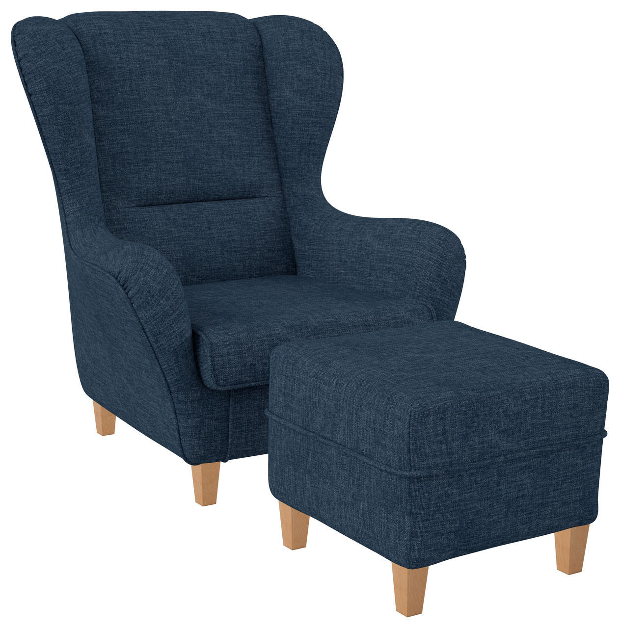OHRENSESSEL Sofia Relaxsessel mit Hocker | Design Webstoff Vienna Blau - Blau, Textil (92/68/95cm) - Supellex