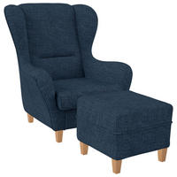 OHRENSESSEL Sofia Relaxsessel mit Hocker | Design Webstoff Vienna Blau - Blau, Textil (92/68/95cm) - Supellex