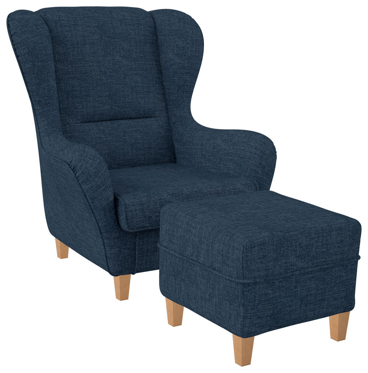 OHRENSESSEL Sofia Relaxsessel mit Hocker | Design Webstoff Vienna Blau - Blau, Textil (92/68/95cm) - Supellex