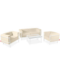 GARTENLOUNGE-SET TRIGLO 4-tlg., 1x Tisch, 2x Sessel, 1x Sofa 2-Sitzer, Modern, Weiß/Cremeweiß - Creme/Weiß, Textil/Metall - KONSIMO®