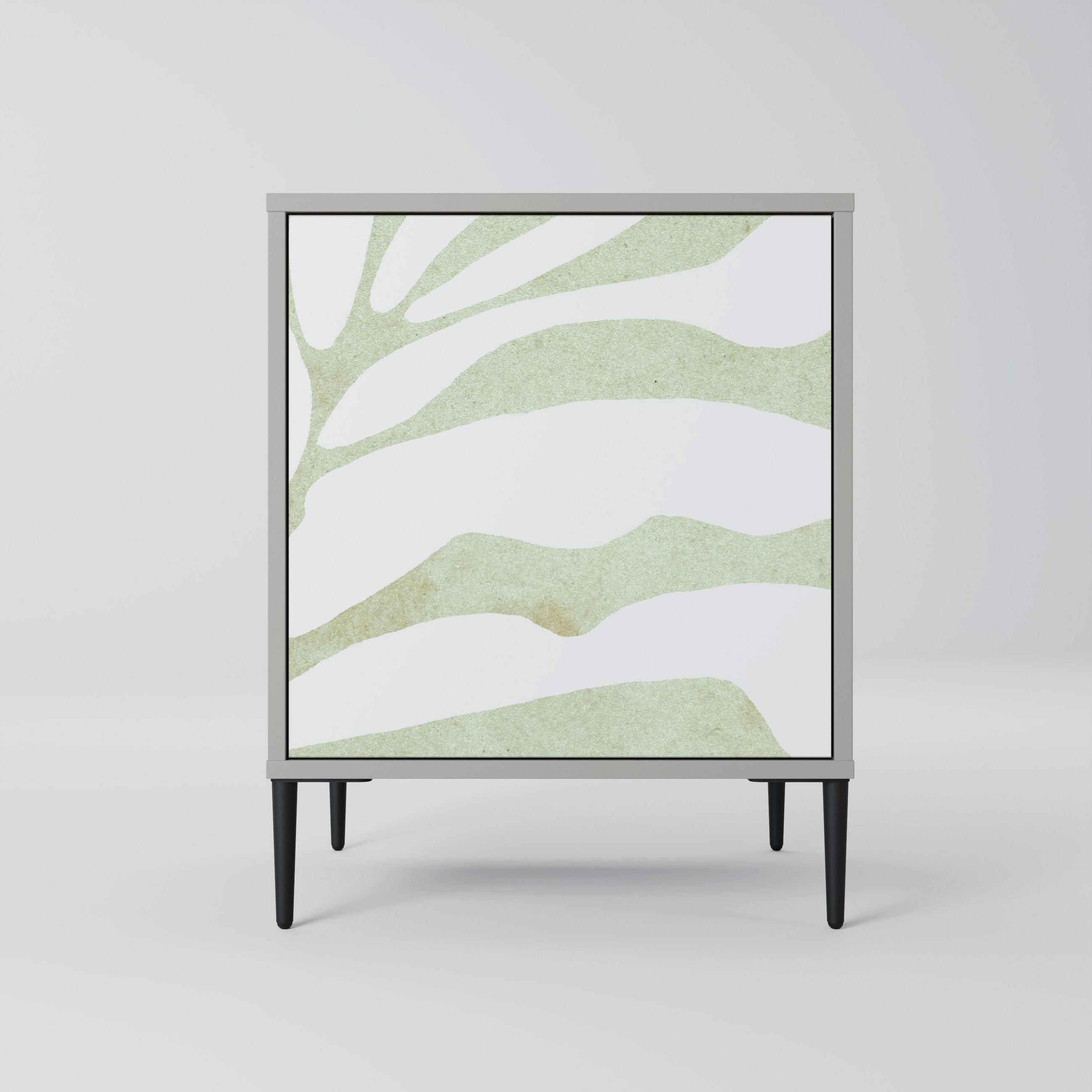 SIDEBOARD BOTANICAL SPARK, Grau, 57,5x42x72,5 cm, Schwarze Metallfüße - Multicolor/Schwarz, Holzwerkstoff/Metall (57.5/72.5/42cm) - SpaceRebels