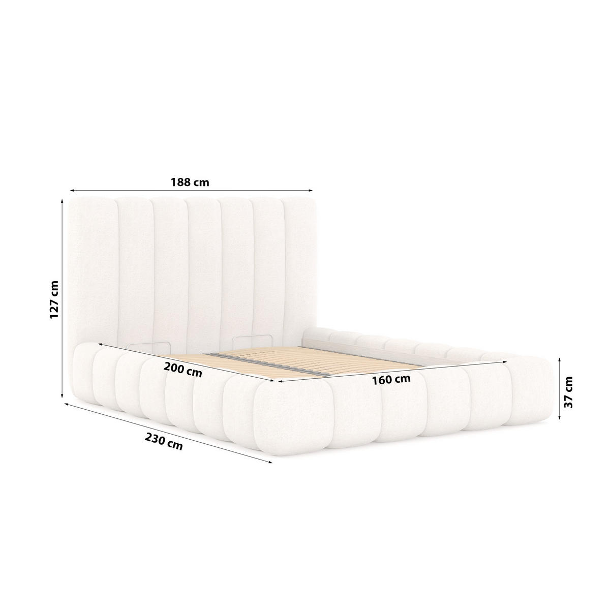 POLSTERBETT aus Polyester Elvert 160x200 cm, Cremefarbe - Creme, Textil (160/200cm) - Meblito