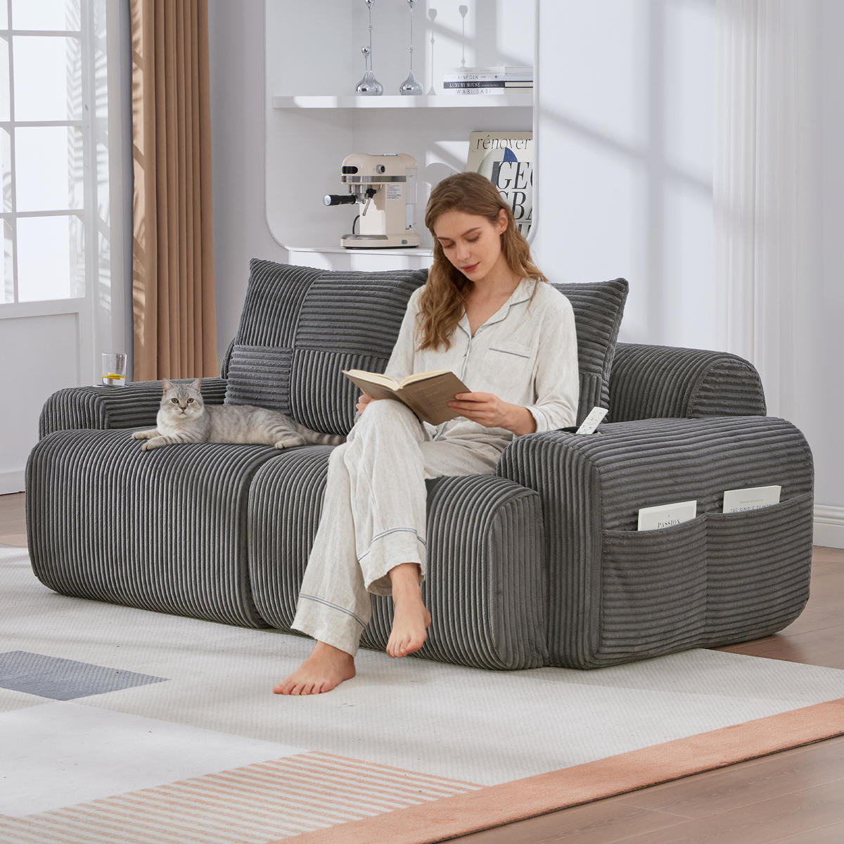 2-SITZER-SOFA aus Cordstoff 200x99x80 cm in Dunkelgrau mit Cupholder - Dunkelgrau, Textil (99/80/200cm) - Modfu