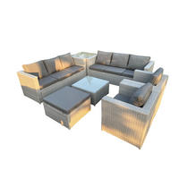 GARTENMÖBEL-SET SOFA SESSEL COUCHTISCH HOCKER BEISTELLTISCH Polyrattan Helles Grau 9-Sitzer - Hellgrau, Metall - Fimous