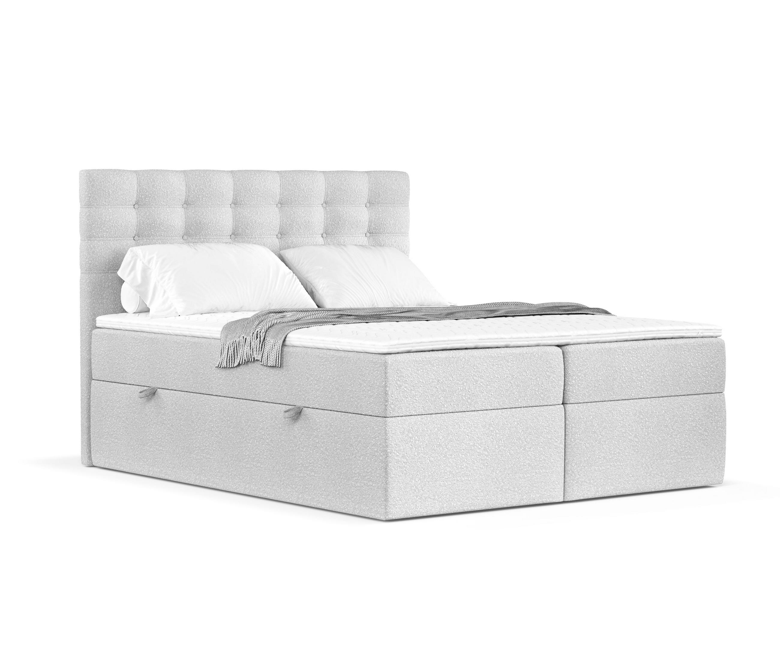 BOXBETT Sansa Hellgrau 120/200 cm mit Taschenmatratze und Topper - Hellgrau/Schwarz, Holz/Holzwerkstoff (120/200cm) - Maison de Reve