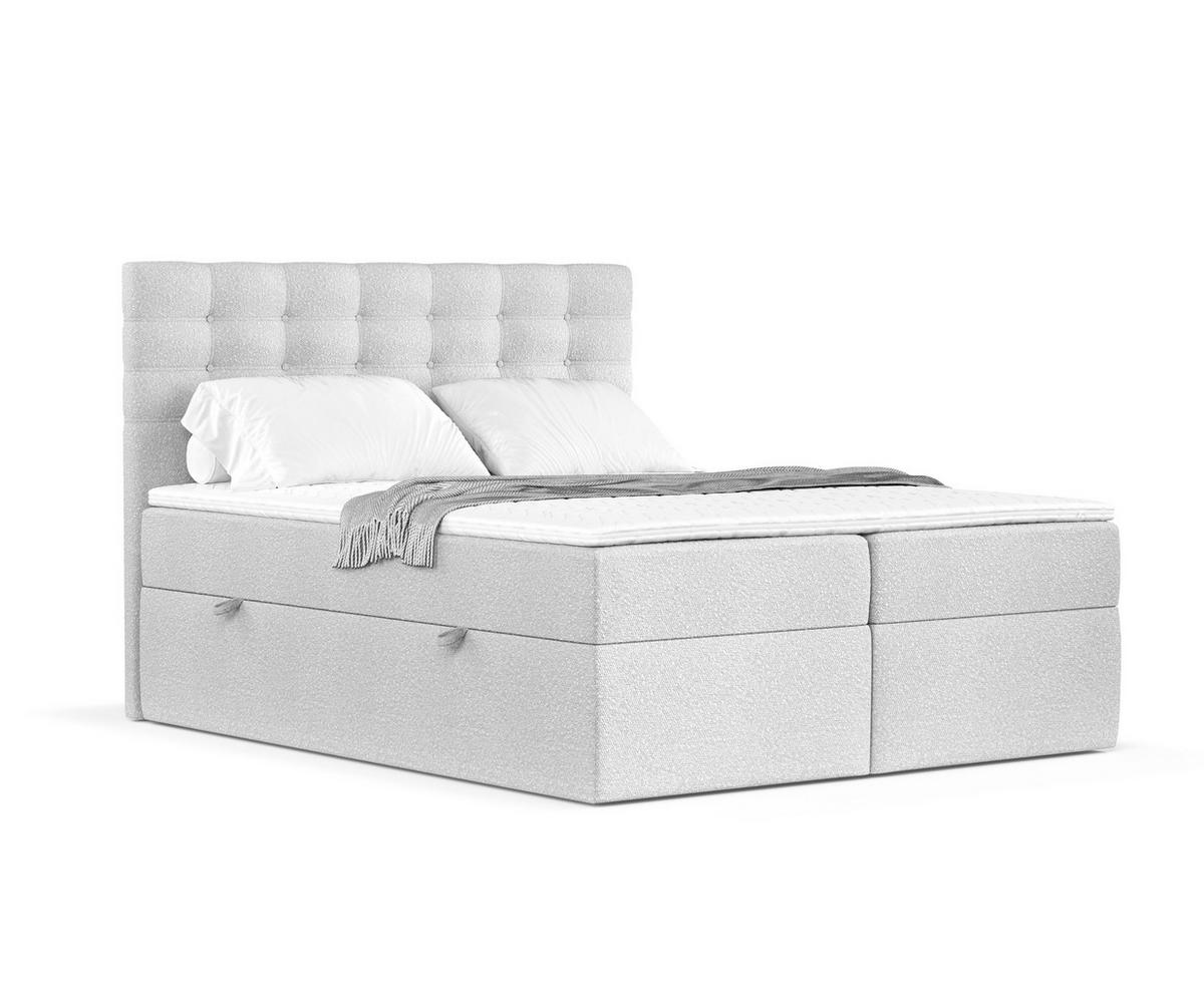 BOXBETT Sansa Hellgrau 160/200 cm mit Taschenmatratze und Topper - Hellgrau/Schwarz, Holz/Holzwerkstoff (160/200cm) - Maison de Reve