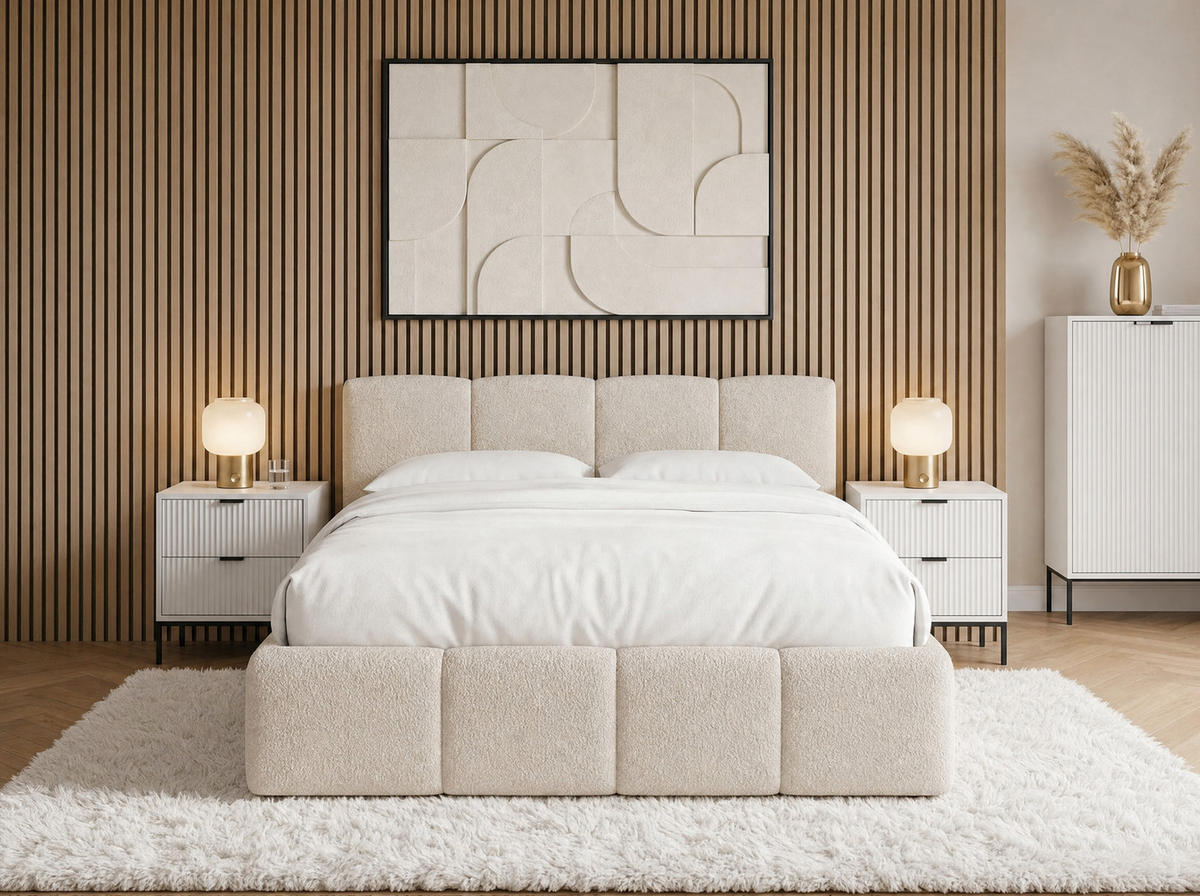 POLSTERBETT Amore Hellbeige 200/200 cm Boucle mit Bettkasten - Beige, Textil/Metall (200/200cm) - wonello