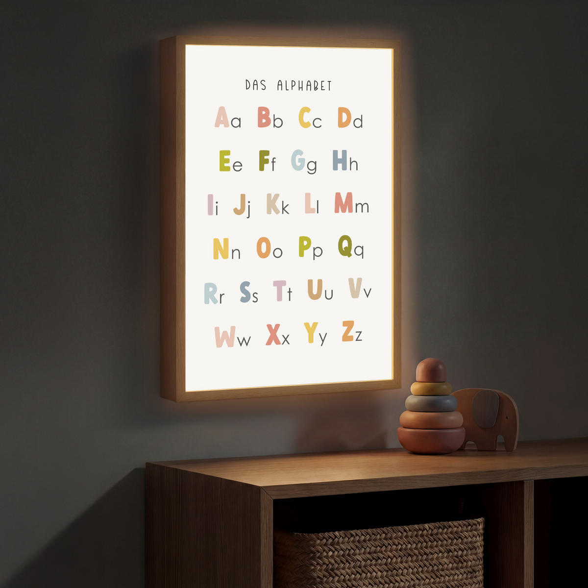 NACHTTISCHLAMPE MIT AKKU Pädagogisch - Alphabet lernen - Farbenfroh - Weiß - Buchstaben 40x60 cm - Weiß, Holzwerkstoff (8/40/60cm) - OnlyWow