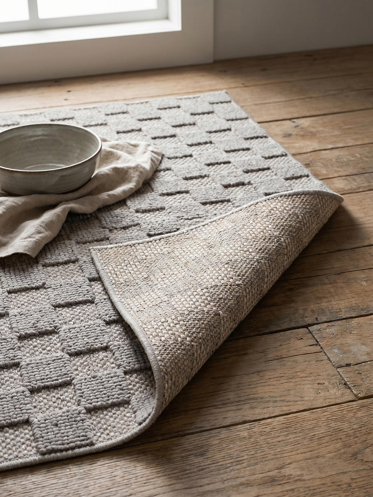 TEPPICH Flachgewebe LANGAU in Silber, mit Schachbrettmuster, 120 x 170 cm - Silberfarben, Textil (120/170cm) - KADIMA DESIGN