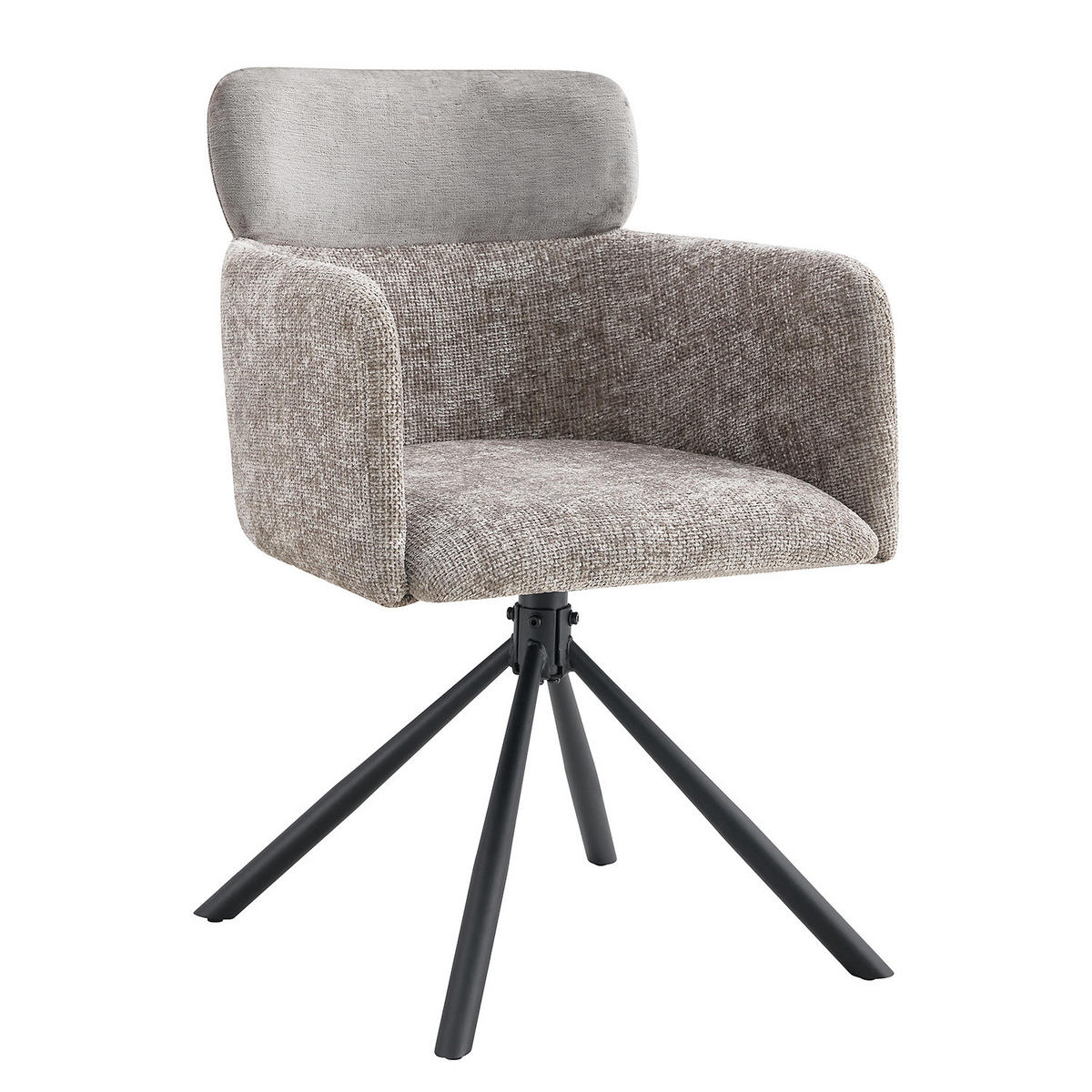 DREHBARER ARMLEHNENSTUHL - Chenille / Eisen - Grau / Schwarz - Grau, Textil/Metall (59/87/62cm) - home24