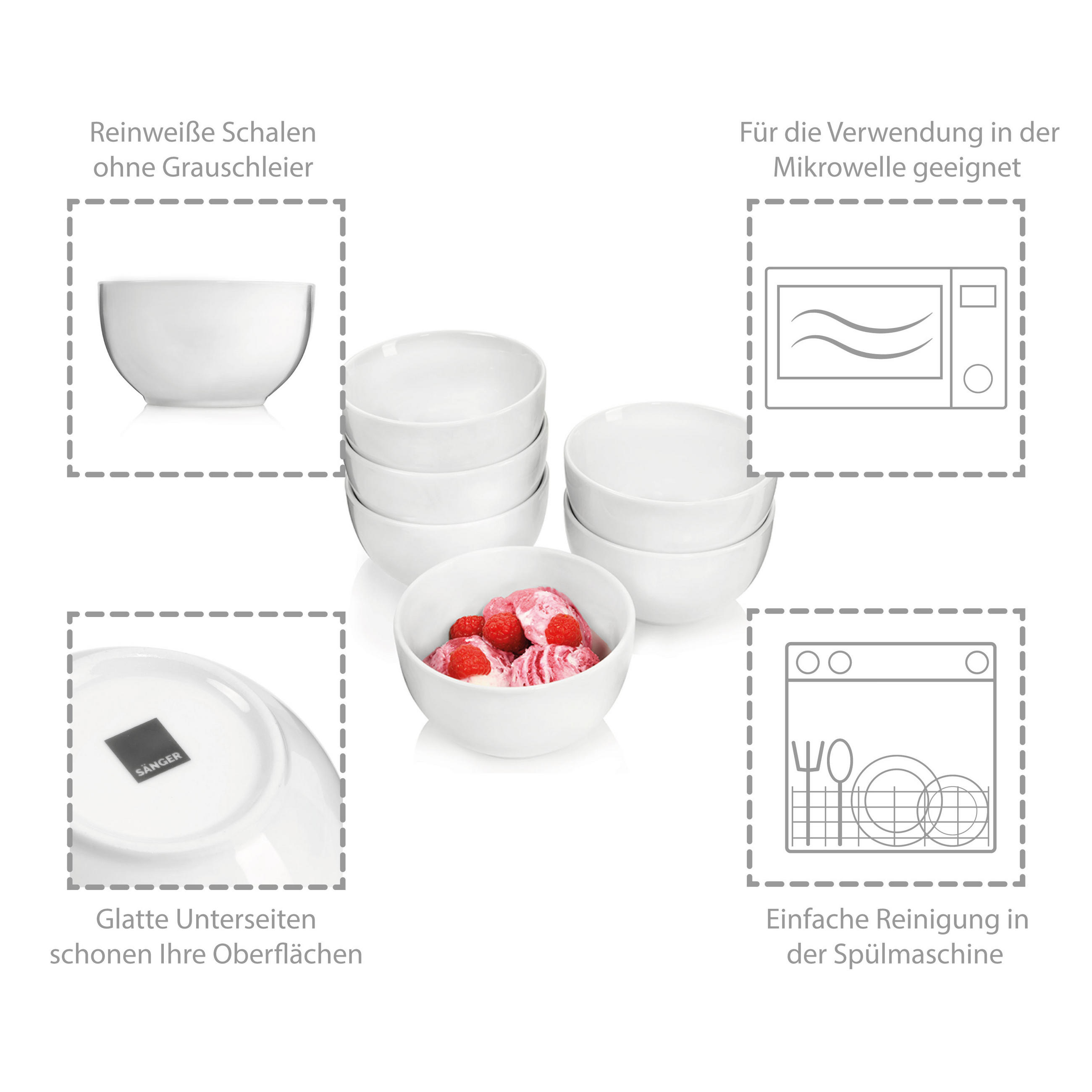 DESSERTSCHALEN SET SUNFORT - 6 teilig aus Porzellan - Weiß, Keramik (14.5cm) - Sänger
