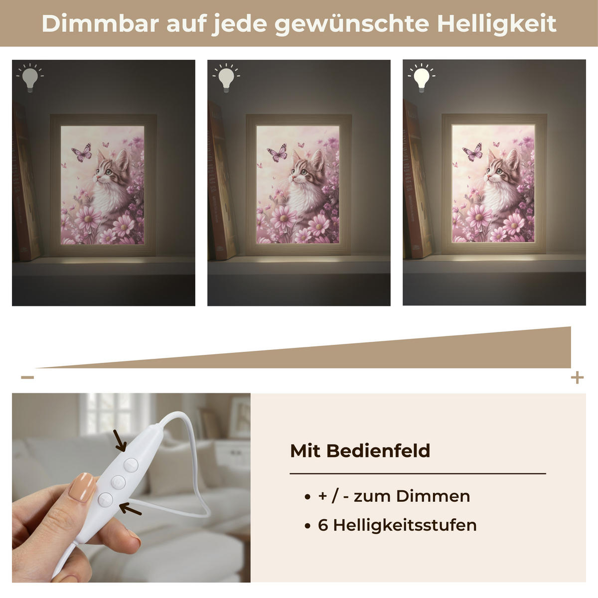 NÁSTĚNNÁ LAMPA Koťátko - Květiny - Motýli - Fialová 15x20 cm - starorůžová, kompozitní dřevo (15/20/8cm) - OnlyWow