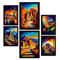 POSTER Set Mit 6 Erde Im Ölgemälde Stil A3 & A4 Schwarzer Rahmen - Schwarz, Papier (29/3cm) - Nacnic