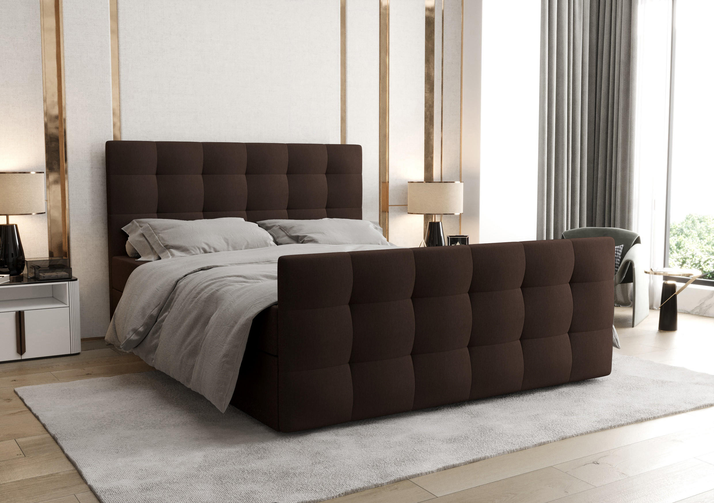 BOXBETT Orchido 180/200 cm in Braun – mit Bettkasten und Komfort - Schwarz/Braun, Holz/Holzwerkstoff (180/200cm) - AX Living