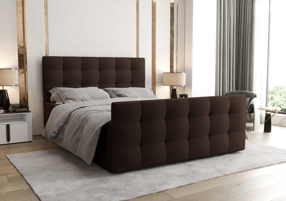 BOXBETT Orchido 160/200 cm in Braun – mit Bettkasten und Komfort - Schwarz/Braun, Holz/Holzwerkstoff (160/200cm) - AX Living